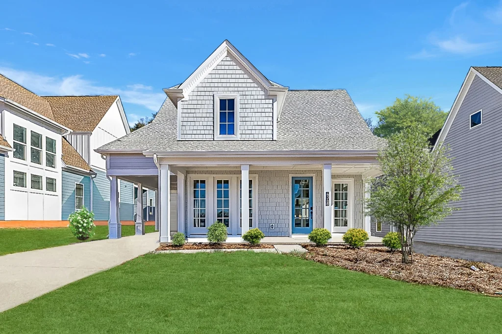 An exterior image of a newly built home at Lakeside Pointe.